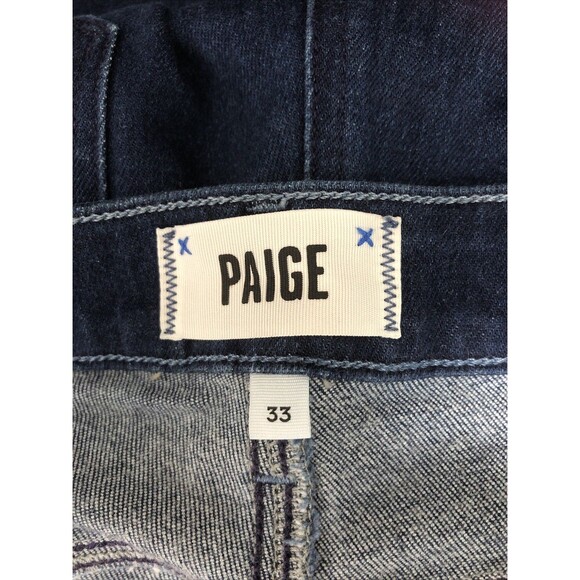 PAIGE CINDY JEANS Stretch Dark Wash Cropped Straight Leg  Raw Hem Size 33 EUC - Picture 5 of 6